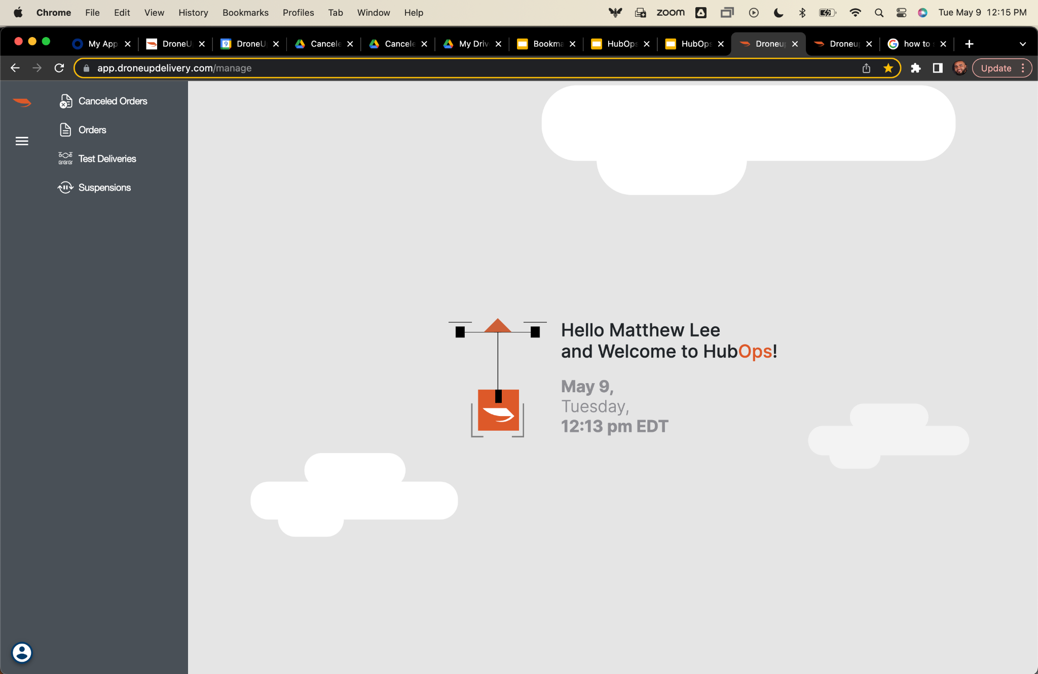 HubOps Web Application Welcome Screen