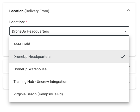 HubOps Web Application Location Dropdown