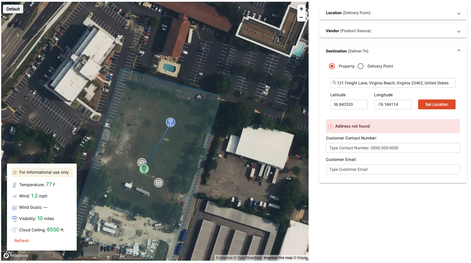 HubOps Web Application Delivery Location Input