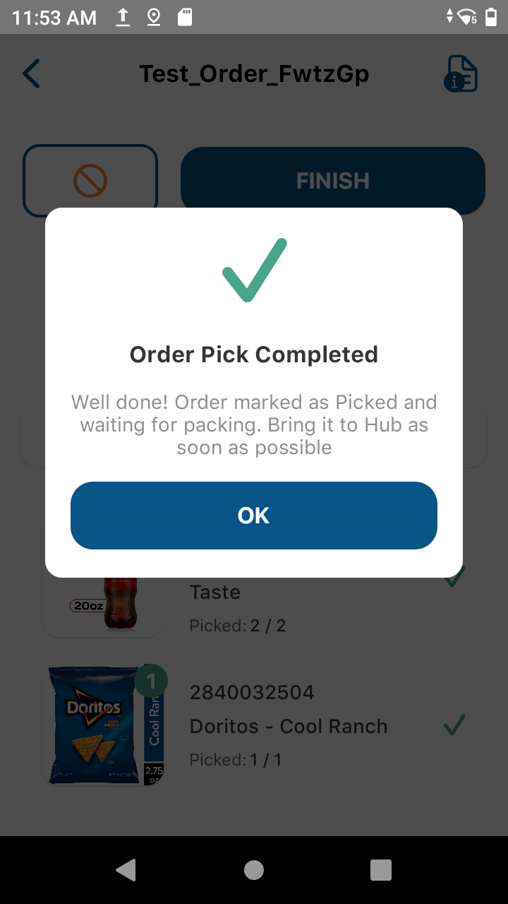 HubOps MCA Order Pick Completed